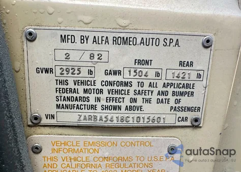 1982 Alfa Romeo Veloce 2000 Spider z USA, uszkodzony, nr VIN ZARBA5418C1015601